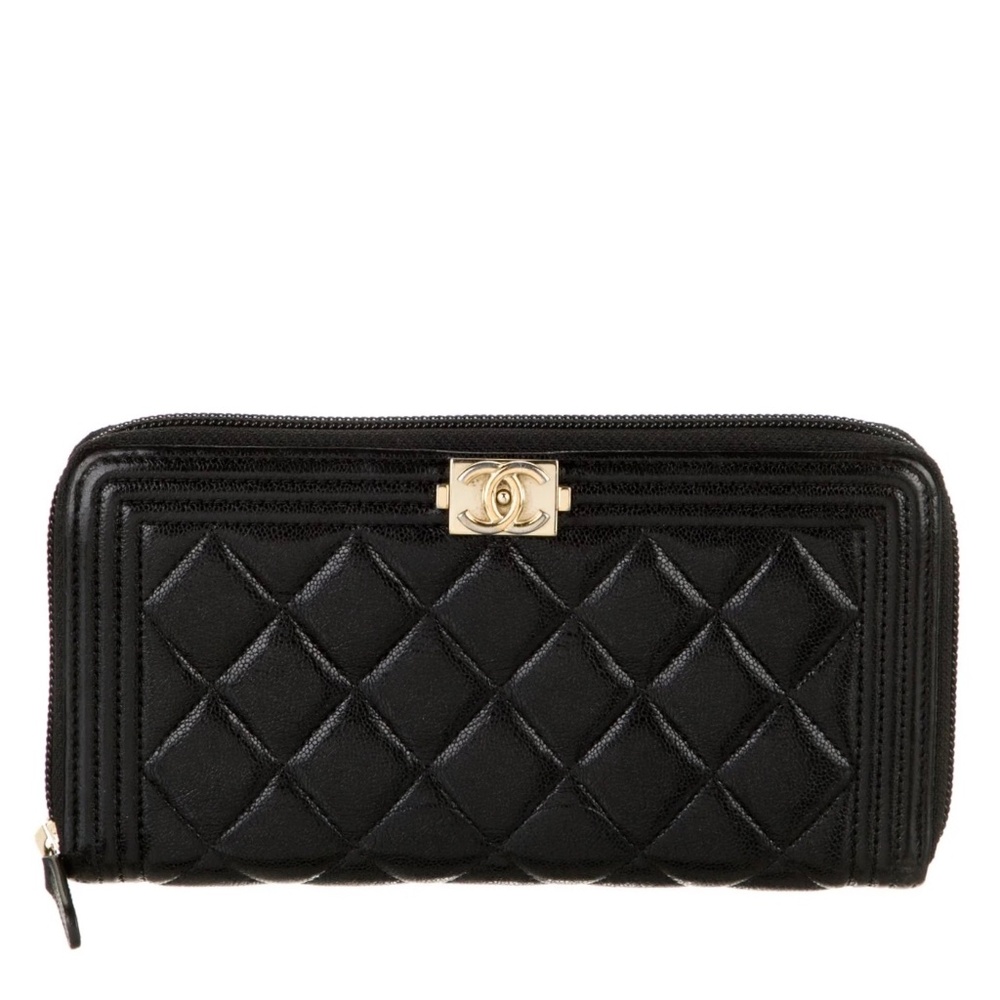 CHANEL Caviar Black/Gold Boy Wallet